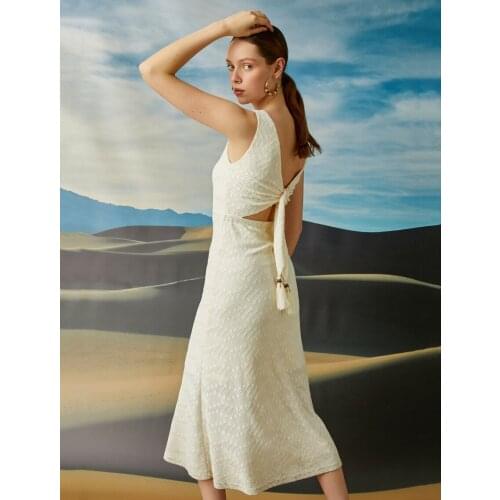 Ecru Color Womens Back Detailed V Neck A-Line Dress Summer Holiday Street Fashion Style