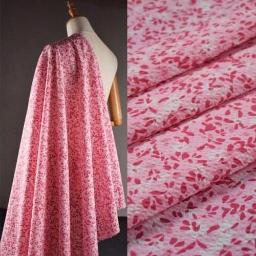 Half Meter Sweet Pink Little Flower Print Seersucker 100% Cotton Fabric For Dress Shirt Shaggy Skirt CR-986