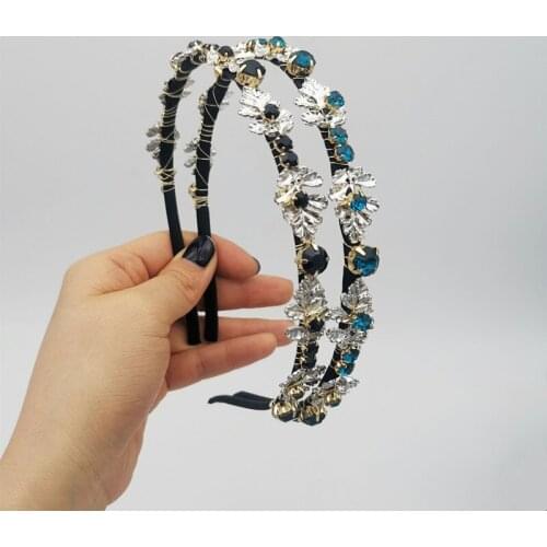 Alloy rhinestone headband fashion hair accessories women winding leaves thin side hairband wild cute hair band headwear boutique