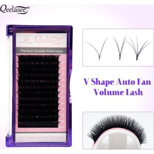 Qeelasee V Shape Auto-Fan Volume Eyelashes 0.07mm Easy Fanning V Shape Lashes Makeup Eyelash Extensions Maquiagem Cílios