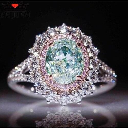 Deluxe Fashion Navy Blue Royal Princess Ring with High Quality Elliptic Zircon CZ Elegant Lady Jewelry Gift womens rings