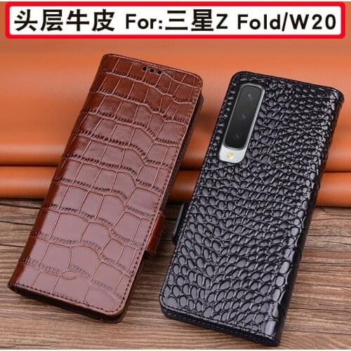 Luxury Genuine Leather Wallet Business Phone Case For Samsung Galaxy Z Fold W20 Cover Credit Card Money Slot Cover Holster