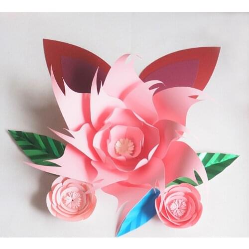 DIY Large Paper Flowers Giant Rose Fleurs Backdrops 3PCS+ 3 Leaves + 2 Ears For Wedding Decorations Nursery Kids' Birthday Video