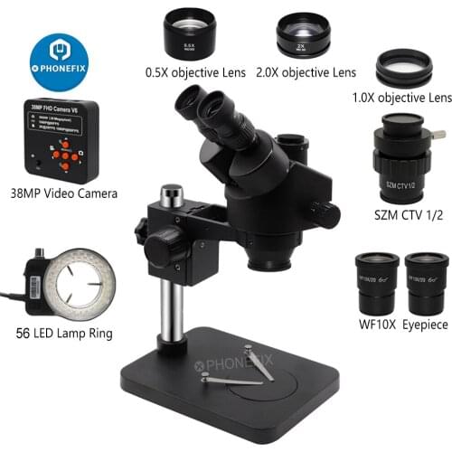 3.5-90X Simul-Focal Continuous Zoom Table Trinocular Stereo Microscope 38MP Microscopio Camera for Smartphone Repair Welding