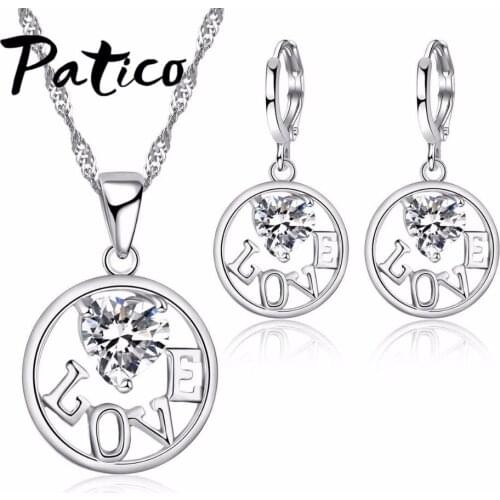 Top Quality Heart Love Pendant Necklace Wedding Jewelry Sets For Women 925 Sterling Silver Earring AAA CZ Fashion