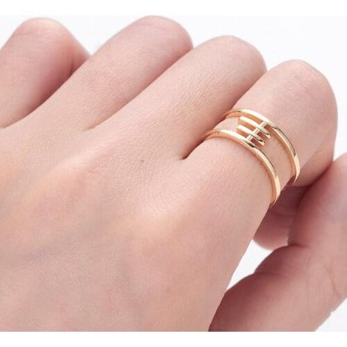 Chandler Gold Color Two Lines Band Rings Open Wide Bague Geometrical Jewelry Knuckle Finger Metallic Anel Aneis For Women