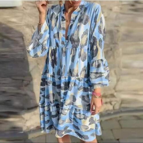 Ladies summer fashion trendy print dresses for women 2021 new casual loose banquet dress V-neck long sleeve robe femme vestidos