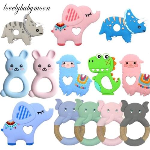 1PC BPA Free Animal Silicone Teethers Baby Teething Necklace Toy Fox panda elephant Food Grade Silicone Cartoon Nursing Tiny Rod