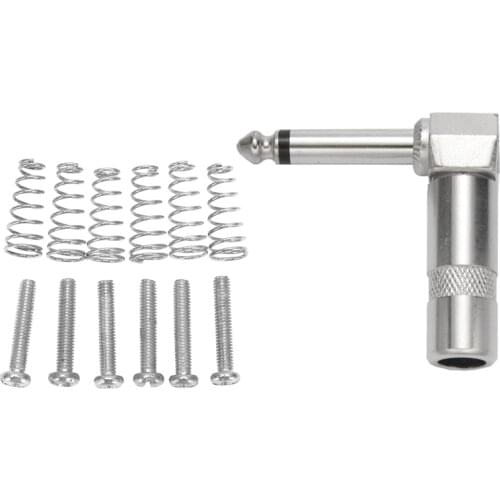 10 Pack 6.3mm TS Right Angle MONO Phone Plug Cord Connector Cable Jack & 6 Pcs Electric Guitar Spring and Screws Silver