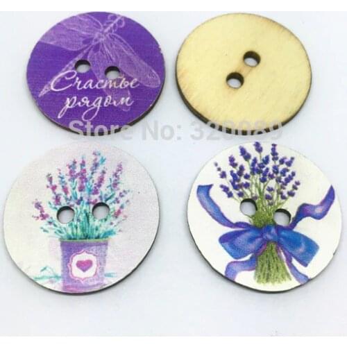 1000pcs 25mm 1" Large Wood Buttons Lavender Pattern Lilac WEDDING Sewing Button Embellishments Cardmaking Scrapbooking