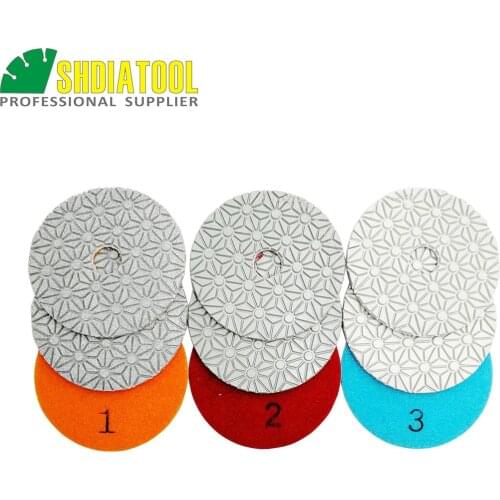 SHDIATOOL 3sets/9pcs 100mm 3-Steps Flexible Diamond Resin Bond Polishing Pads 4 inch Wet Sanding Discs For Stone Marble