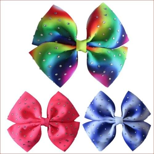 50 BLESSING Good Girl 4.5" Pair Bowknot Hair Bow Clip Accessories Rhinestone