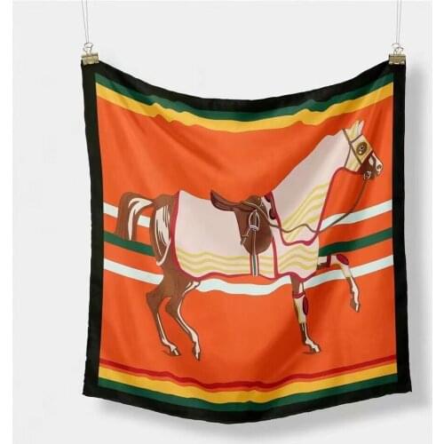 53CM Newest Horse Design Twill Silk Small Square Scarf Women Hand Rolled Head Hijab Fashion Ladies Wraps Bandana Foulard Jewelry