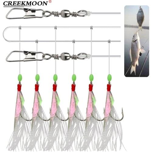 6pcs/bag Carbon Steel Bass Lure String Hooks Sea Fishing Luminous Sabiki Hook Fish Skin Fishy Smell Bait with Colorful Threads