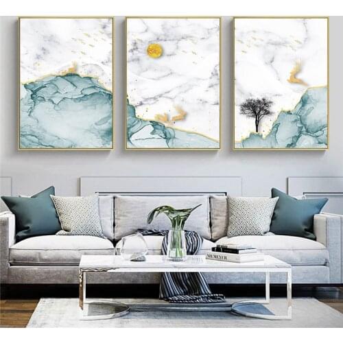 Abstract Golden Landscape Canvas Poster Wall Art Golden Sun Elk Tree Print Modern Style Painting Nordic Home Decoration Picture