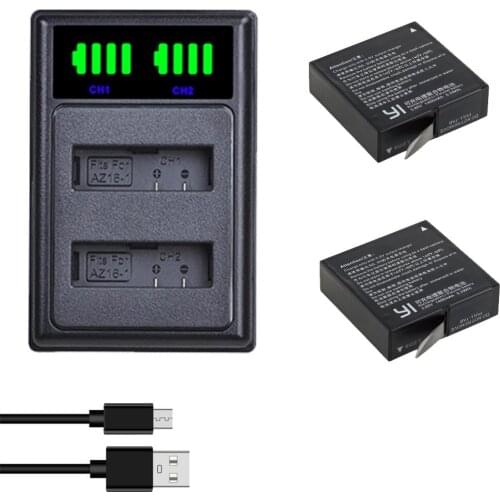 AZ16-1 Battery AZ16-1 + LCD USB Dual Charger for Xiaomi Yi 2 4K Original Xiao Mi Yi Lite Action Cameras