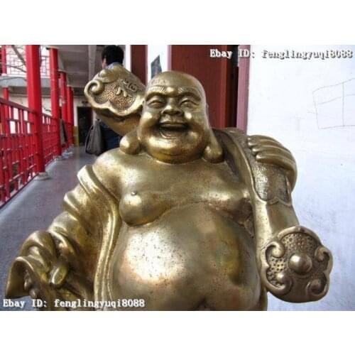 Free Shipping Chinese Folk Bronze Copper gild Lucky Happy Money Maitreya arhat Buddha Statue