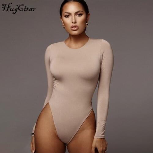 Hugcitar 2019 long sleeve cotton O-neck sexy bodysuit autumn winter women streetwear stretchy outfits bodycon body