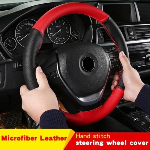 Genuine Leather Car Steering Wheel Cover With Needle Thread Car-Styling Wheel Cover With Needles And Thread Leather