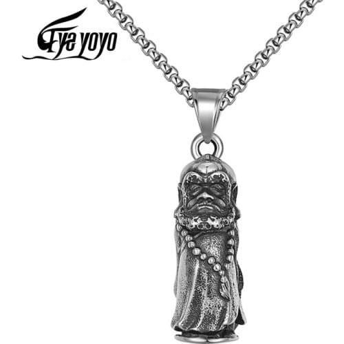 Dharma Enlightenment Vintage Metal Buddhism Pendant Necklace Stainless Steel Long Chain Men Jewelry Accessories