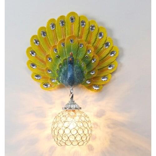 European wall lamp For home decor peacock crystal led lights on the wall lamps living room bedroom staircase aisle Light fixture