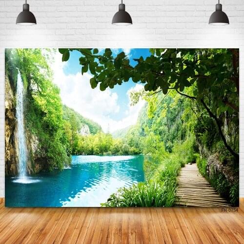 Natural Scenery Trees Cloud Sky Waterfall Mountain River Photo Studio Photography Backdrops Baby Portrait Photocall Backgrounds