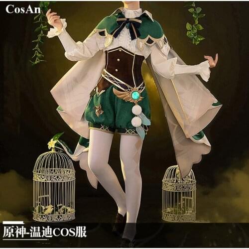 New Arrival Game Genshin Impact Venti Cosplay Costume Fashion Green Uniform Suits Male Halloween Party Role Play Clothing S-XL