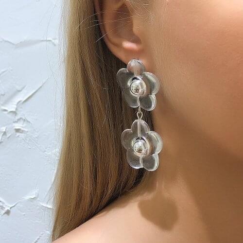 Lalynnly Simple Retro Transparent Resin Hyperbole Geometric Big Flower Long Drop Earrings for Women Fashion Jewelry Gifts E9461