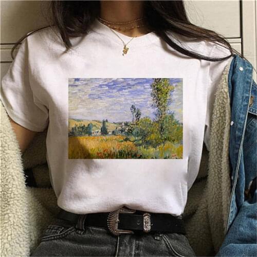 Fashion Beautiful painting T Shirt Women Lovely Print Short Sleeved O-neck T-shirt Vintage Vogue Ullzang Tshirt Harajuku Tops