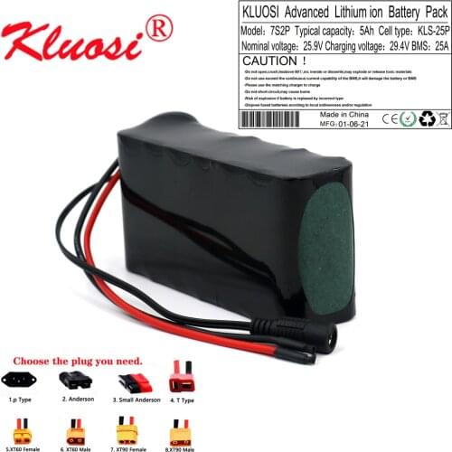KLUOSI 7S2P 24V 5Ah 500W 25.2V 29.4V Lithium Battery Pack FOR Electric Motor Bicycle Scooter Motor Built-in 25A BMS Balanced Etc