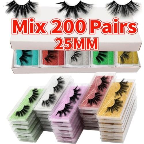 MB 25mm lashes 200/100/50/5Pairs Wholesale 5D 25 MM Mink Eyelashes in Bulk faux cils Makeup Dramatic Long False Eye lashes