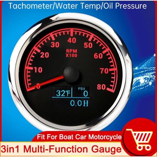 3 in 1 Multifunction Gauge Tachometer Water Temp Oil Pressure Hour Meter For Boat Car Marine Motorcycle 3000~8000 RPM Tacho