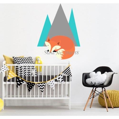 Sleeping Fox Mountain Wall Stickers for Kids Rooms Nursery Wallpaper Bedroom Mural Poster adesivo de parede Vinyl Stickers B10