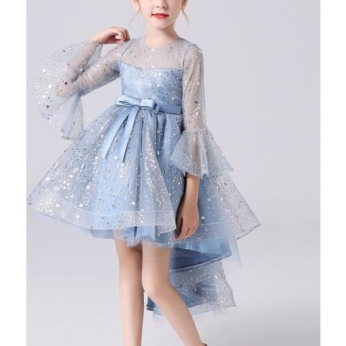 New Girl Clothes Kids Tail Flared Sleeves Elegant Mesh New Year Princess Vestidos Wedding Party Dress