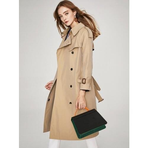 2021 new womens coat medium long spring and autumn metal snap high-end chameleon gabadian British windbreaker women