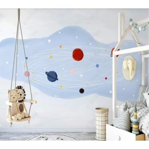 Custom papel parede hand-painted abstract cartoon space planet childrens room for living room bedroom decoration wallpaper