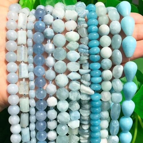 Wholesale Multi-style Faceted Blue Aquamarines Beads Natural Stone Waterdrop Irregular Chips Loose Beads For Diy Bracelet