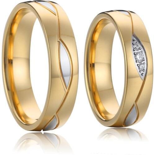 1 pair 18k gold plated couple wedding rings for men and women lovers velantines alliance anniversary jewelry marraige ring