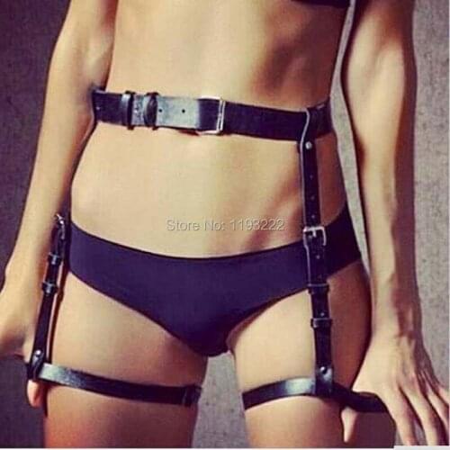 Punk Gothic Handmade Hadcrafted Real Leather Leg Garters Waist Cincher 2 Straps Garter Belt Suspender