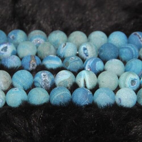 Full 2Strands Metallic Blue Titanium Beaded Pendant, Quartz Crystal Round Druzy Gems Stones Beads 15.5inch