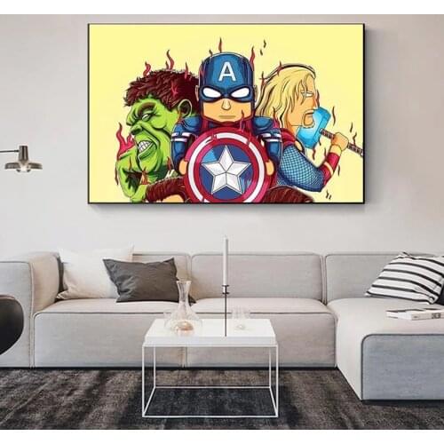 Marvel Superhero Canvas Painting Deadpool Spider-Man Captain America Thor Hulk Batman Iron Man Poster Living Room Home Decor