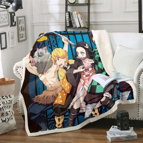 Demon Slayer Kimetsu No Yaib Anime 3D Print Throw Plush Sherpa Blanket Thin Quilt Sofa Chair Bedding Supply Adults Kids