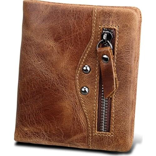 RFID Blocking Mens Wallet Man Vintage Cow Genuine Leather Wallet Male Handmade Billfold Coin Purse Short Wallet carteira MRF86