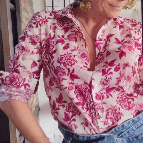 Pierro Floral Printed Shirt 2021 Women Summer Autumn Long Sleeves Buttons Up Chic Blouse Vintage Casual Office Lady Tunic Tops