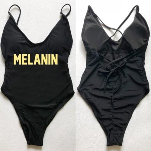 Sexy Padded Swimsuit Women One Piece Swimsuit MELANIN Letter Print Adjustable strap bikinis 2021 mujer Bathing Suit monokini