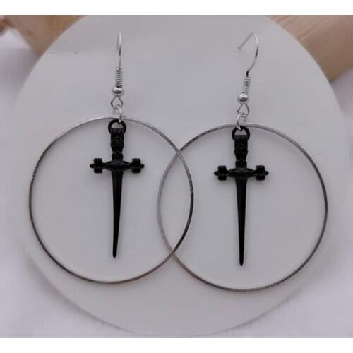 Black dagger earrings Sword hoops earring jewelry Stunning gothic fashion women gift novelty pendant classical darkness simple