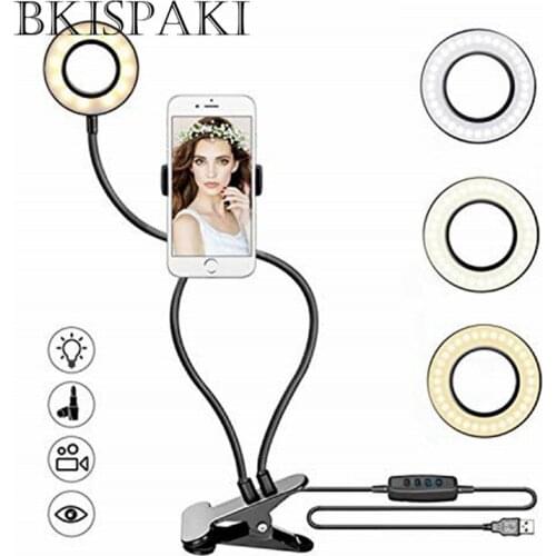 Photo Studio Selfie LED Ring Light with Long Arms Clip Cell Phone Holder for Youtube FB LiveStream Makeup Camera Lamp for iPhone