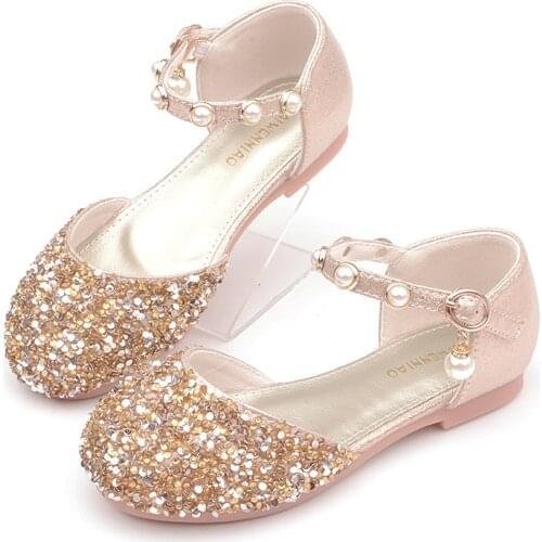2021 Princess Shoes Girls Soft-soled Flat Crystal Glittering Baby Kids Performance Chic Lady Sequined Sweet for Wedding Hot