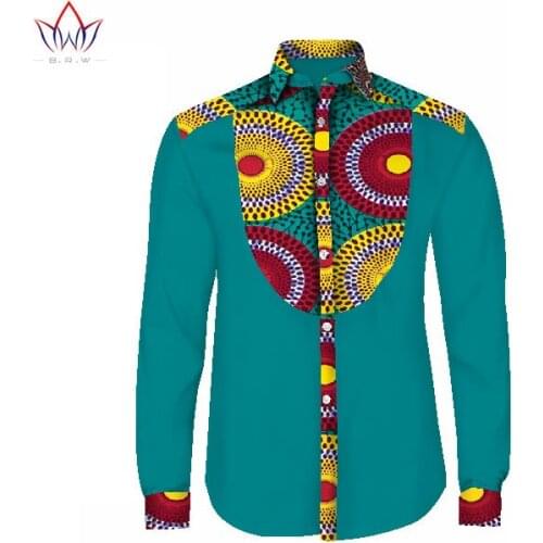 Stock Size Low Price Men Clothes Dashiki Shirt Men Long Sleeve Shirt Men Casual Style African Print Wax Cotton Shirt WYN257