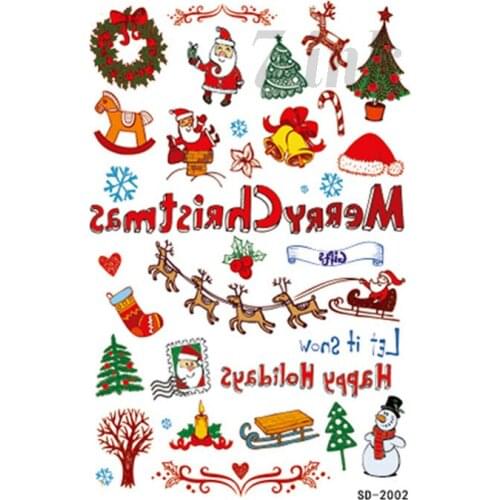 Temporary Tattoo cute Christmas Snowmantree English letter elksledge water Transfer Fake Tattoo Flash tatto for adults kids